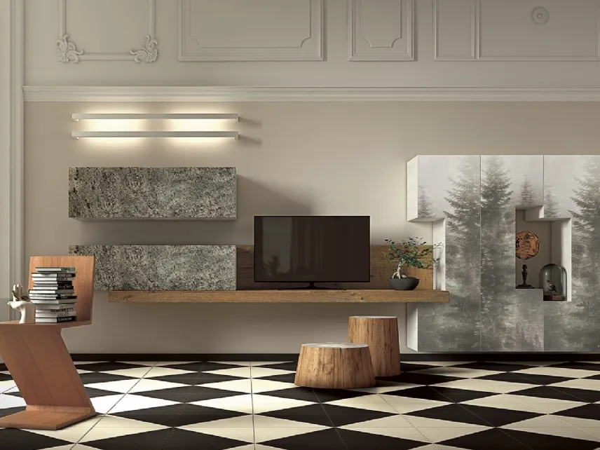 Parete Attrezzata Club Decor 6018 con decorazione con abeti di 2B Italia