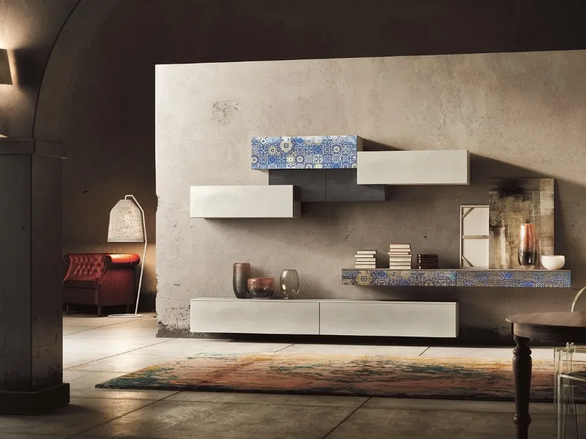 Parete Attrezzata Club Decor 6020 con decoro provenzale a piastrelle di 2B Italia
