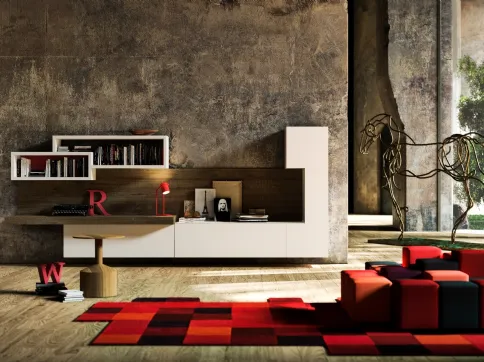 Parete Attrezzata sospesa in laccato opaco e finitura effetto legno Club36 3025 di 2B Italia