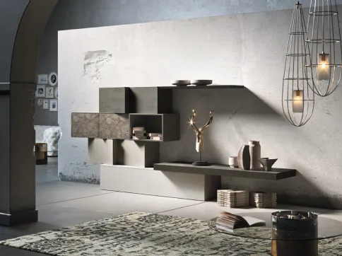 Parete Attrezzata Club36 Elite 5001 in laccato opaco e ante con decoro di 2B Italia