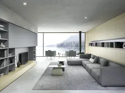 Parete Attrezzata Boiserie 05 in laccato opaco e legno impiallacciato Rovere Chiaro di Novamobili