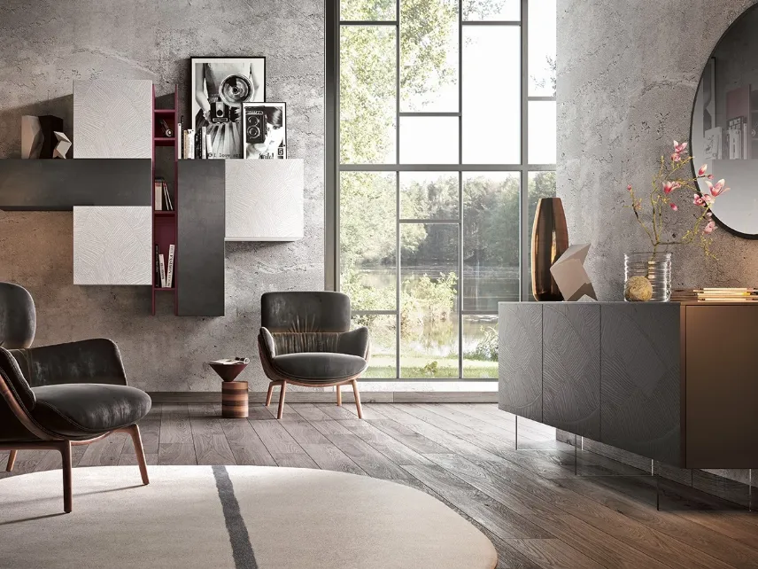 Parete Attrezzata sospesa Club Decor 6006 con ante decorate di 2B Italia