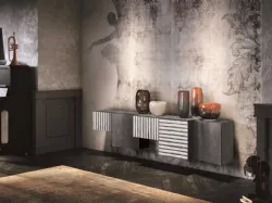 Parete Attrezzata sospesa con decoro a righe verticali e orizzontali Club Decor 6007 di 2B Italia