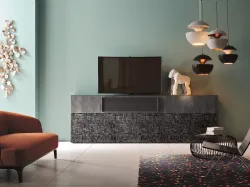 Parete Attrezzata Club Decor 6025 con decorazione di una città stilizzata Nero su Grigio di 2B Italia