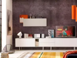 Parete attrezzata con wallbox a giorno e basamento in metallo laccato opaco LV106 di Moretti Compact