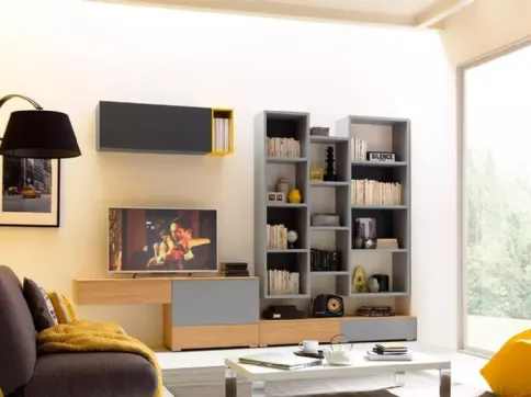 Parete Attrezzata con libreria in laccato opaco e nobilitato LV105 di Moretti Compact