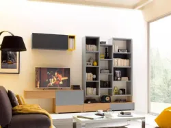 Parete Attrezzata con libreria in laccato opaco e nobilitato LV105 di Moretti Compact