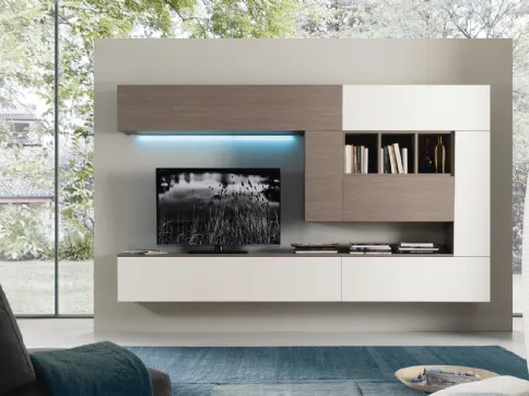 Parete Attrezzata in laccato opaco bianco e finitura rovere Spot Cindy 01 di S75