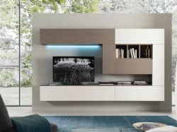 Parete Attrezzata in laccato opaco bianco e finitura rovere Spot Cindy 01 di S75