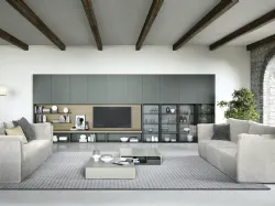 Parete Attrezzata Wall 30 01 in laccato opaco, vetro e legno di Novamobili