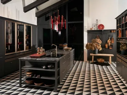 Cucina Design con isola Neolodge Neopure Neogrid in laccato Oro metallizzato di Nolte