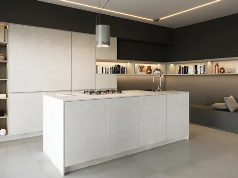 Cucina Moderna in linea con ante e top effetto pietra Arte Grigio Cubo di Life Cucine
