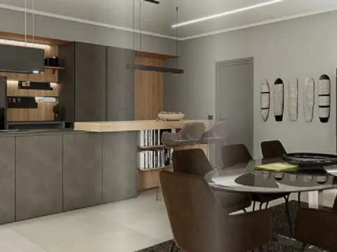 Cucina Moderna lineare in cemento e legno di rovere Porto Cemento Terra di Life Cucine