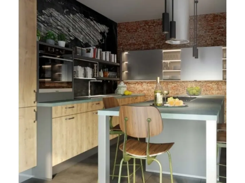 Cucina Moderna in legno con isola Sierra Industrial di Life Cucine