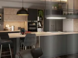 Cucina Moderna lineare in laccato nero opaco con finiture ruggine Tattoo Nera di Life Cucine